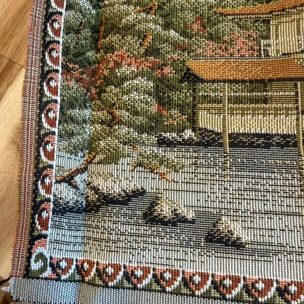 Vintage Japanese Gobelin Woven Tapestry Fabric Kyoto Kinkakuji Temple 16x12”